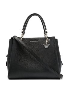 Emporio Armani sac cabas grainé à breloque logo - Noir