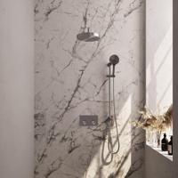 BRAUER Stripe Thermostatische Inbouw Regendouche - drukknoppen - SET 35 - 25cm douchekop - gebogen muurarm - 3-standen handdouche - doucheslang - geïntegreerde glijstang - RVS-kleurig geborsteld PVD 5-NG-433
