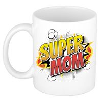 Super mom cadeau mok / beker wit - kado voor mama / moederdag - popart / strip stijl - feest mokken - thumbnail