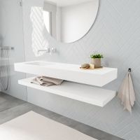 Mondiaz Alan badmeubel 150 cm solid suface planchet talc vrijhangend wastafel links zonder kraangat wit