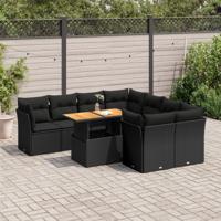9-delige Loungeset met kussens poly rattan zwart