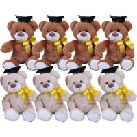 Pakket van 8x stuks geslaagd thema cadeau pluche knuffel beertjes beige en bruin 20 cm - thumbnail