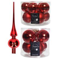 Glazen kerstballen pakket kerstrood glans/mat 32x stuks inclusief piek glans - Kerstbal - thumbnail