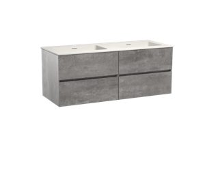 Storke Edge zwevend badmeubel 130 x 52 cm beton donkergrijs met Mata dubbele wastafel in mat witte solid surface