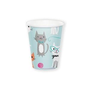 Katten/poezen verjaardag feest thema bekertjes - 8x stuks - 250 ml