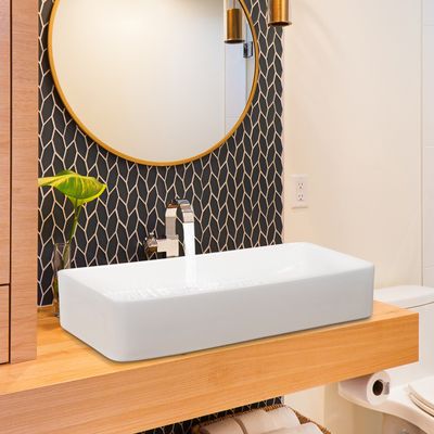 Porselein Badkamer Wasbak 60 cm x 35 cm Witte Keramische Badkamer Wasbak met Afvoer Glad Oppervlakte Ideaal voor Thuis Restaurant