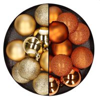 24x stuks kunststof kerstballen mix van goud en oranje 6 cm - Kerstbal