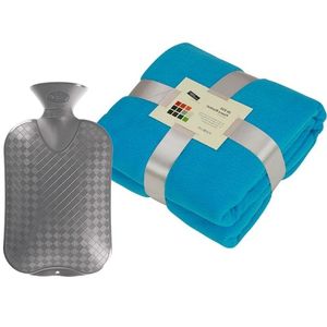 Fleece deken/plaid - turquoise - 130 x 170 cm - kruik - 2 liter