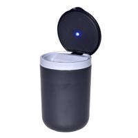 Auto asbak - led licht - met deksel - kunststof - zwart - 11 x 7 cm