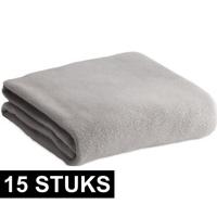 Fleece deken/plaid - 15x - lichtgrijs - 120 x 150 cm - Polyester fleece - 180 gram - lekker warm kle