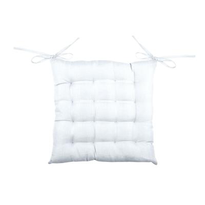 Stof Textile stoelkussen BEA - wit - 40 x 40 x 4 cm - touwtjes sluiting - binnen/buiten