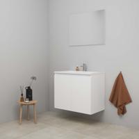 On-Line Badkamermeubelset - 80 cm - Bouwpakket - Greeploos 2 Deuren - Acryl Wastafel - 1 Kraangat - Spiegel - Hoogglans Wit