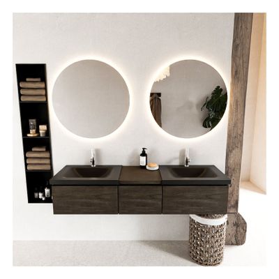 Mondiaz Bukla 160cm badmeubel met module 40 kleur dark brown met 3 lades en wastafel dubbel 2 kraangaten kleur urban