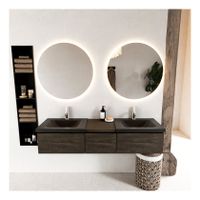 Mondiaz Bukla 160cm badmeubel met module 40 kleur dark brown met 3 lades en wastafel dubbel 2 kraangaten kleur urban Mondiaz Bukla 160cm badmeubel met module 40 kleur dark brown met 3 lades en wastafel dubbel 2 kraangaten kleur urban