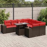 9-delige Loungeset met kussens poly rattan acacia bruin