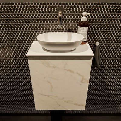 Mondiaz Fowy toiletmeubel 40cm Carrara met blad en waskom talc midden zonder kraangat