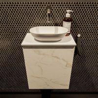 Mondiaz Fowy toiletmeubel 40cm Carrara met blad en waskom talc midden zonder kraangat