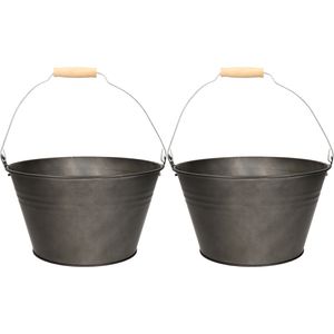 Emmer/plantenpot/bloempot - 2x - zink - donkergrijs - D27 x H15 cm