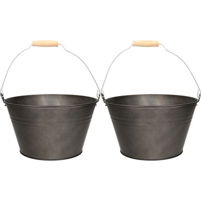 Emmer/plantenpot/bloempot - 2x - zink - donkergrijs - D27 x H15 cm