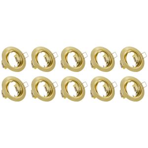 Spot Armatuur 10 Pack - Trion - GU10 Inbouwspot - Rond - Goud - Aluminium - Kantelbaar Ø83mm