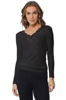 Pastunette wollen/modal kanten dames shirt lange mouw - Kanten dames ondershirt met diepe hals