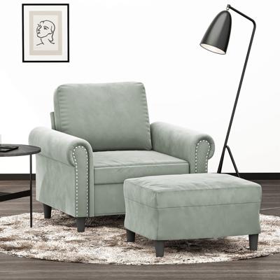 Fauteuil met voetenbank 60 cm fluweel lichtgrijs