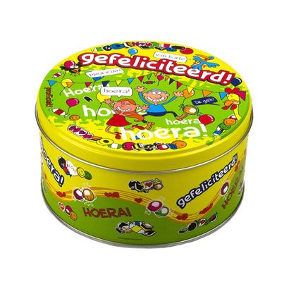 Gefeliciteerd snoeptrommel/bewaarblik kado - 14 x 7,5 cm - verjaardag