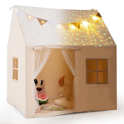 Speeltent voor Kinderen Speelhuisje voor Peuters met Lichtsnoer Vlaggen en Gevoerde Mat Speelhuisje voor Binnen met Gaasgordijnen