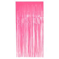 Boland Folie deurgordijn/feestgordijn - neon fluor roze - 100 x 200 cm - Versiering   -