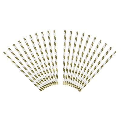 Gestreepte drink rietjes van papier goud/wit 40x stuks