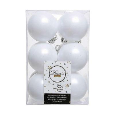 Kerstballen Decoris Wit Plastic 12 Stuks