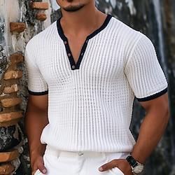 Voor heren Wafel Henley-shirt Wafelgebreid T-shirt T-shirt Effen Kleur V-hals Buiten Casual Korte mouw nappi Gebreid Kleding Modieus Ontwerper Comfortabel Lightinthebox