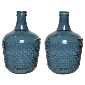 2x stuks fles vaas/bloemenvaas recycled glas blauw 20 x 30 cm