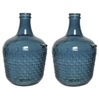 2x stuks fles vaas/bloemenvaas recycled glas blauw 20 x 30 cm