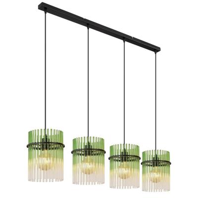 Globo Zwarte hanglampGorley met groen glas 4-lichts - 15698-4HG