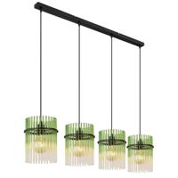 Globo Zwarte hanglampGorley met groen glas 4-lichts - 15698-4HG