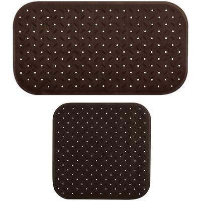 MSV Douche/bad anti-slip matten set badkamer - rubber - 2x stuks - bruin - 2 formaten