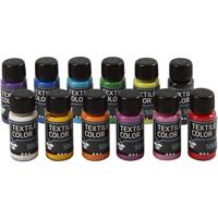 Creativ Company Dekkende textielverf - set van 12 kleuren, 50ml