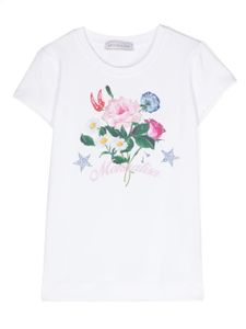 Monnalisa t-shirt en coton mélangé à logo imprimé - Blanc