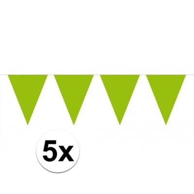 Party Vlaggenlijn puntvlaggetjes - 5x - kunststof - groen - 10 meter - Slinger - versiering