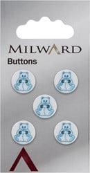 Milward Ronde Knoop met Figuur Beer Wit met Blauw 15mm (5 stuks)