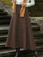 Cotton-Blend Casual Plaid Skirt