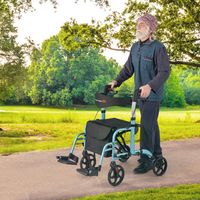 Rollator Opvouwbaar en Licht met Zitting 2-In-1 Rolstoel & Reisrollator Loophulp 6-Voudig in Hoogte Verstelbaar Wandelwagen (Blauw)