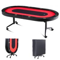 VEVOR Casino Pokertafel Klaptafelpoten 2290 x 1220 x 800 mm (L x B x H), Opvouwbare pokertafel, Zwart en rood Poker Pad Klaptafel voor 10 spelers, Pokertafel met stofkap Draagbaar