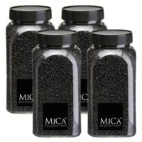 Mica Decorations decoratie stenen/granulaat - 4x - 650ml - zwart - hobby steentjes