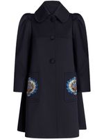 ETRO embroidered-detail puff-sleeve coat - Bleu