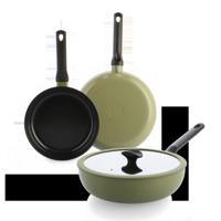 Enjoy 3-delig pannenset Olijfgroen met wok