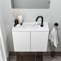 Zaro Polly toiletmeubel 60cm mat wit met witte wastafel met kraangat - thumbnail