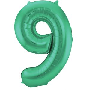 Folie ballon van cijfer 9 in het groen 86 cm   -