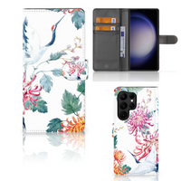 Samsung Galaxy S23 Ultra Telefoonhoesje met Pasjes Bird Flowers